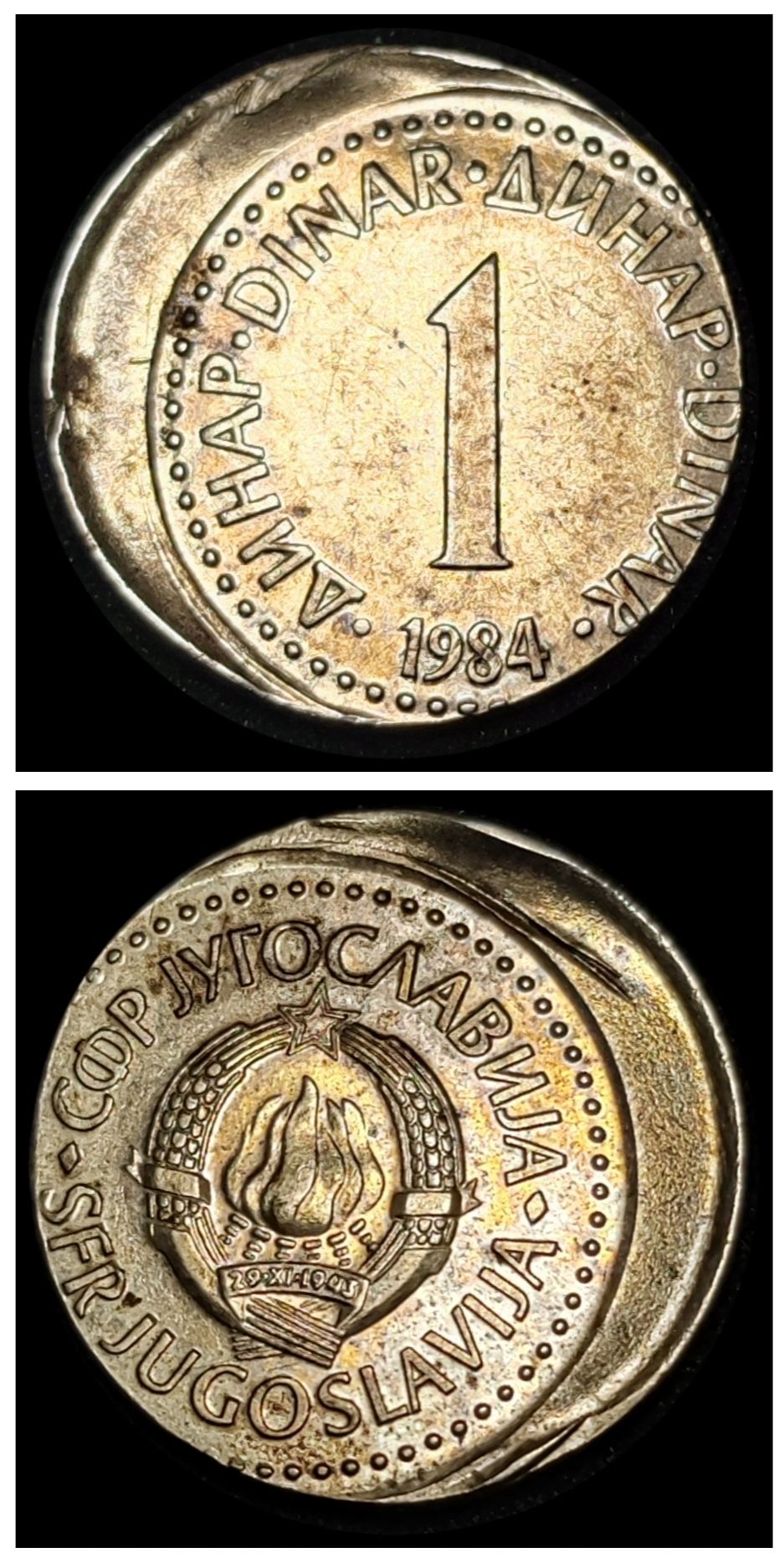 1-Dinar-1984---SFr-Jugoslavija---Off-Center-Strike